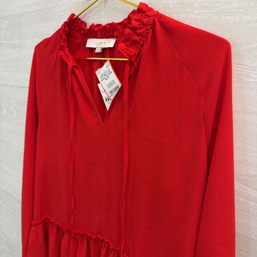 Loft Red Silky Long Sleeve Top Small
