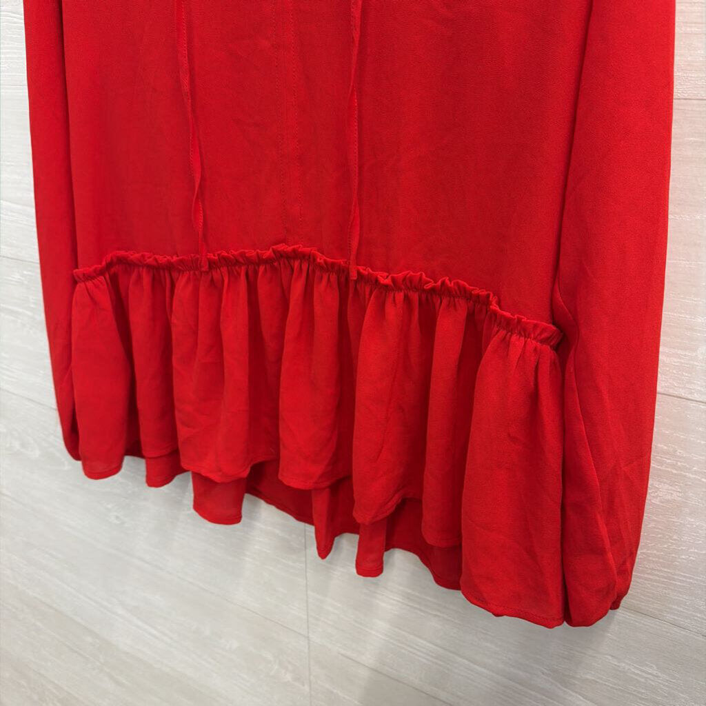 Loft Red Silky Long Sleeve Top Small