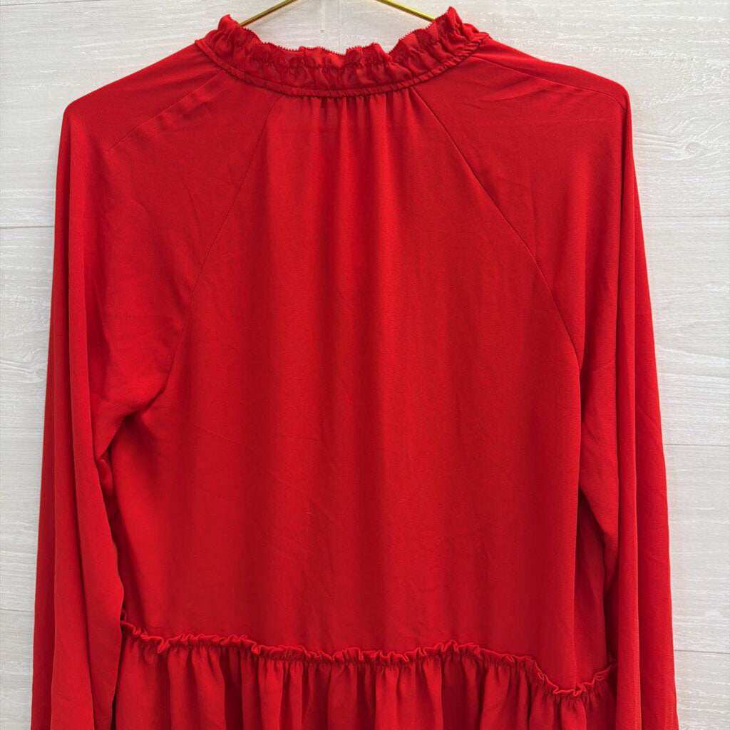 Loft Red Silky Long Sleeve Top Small