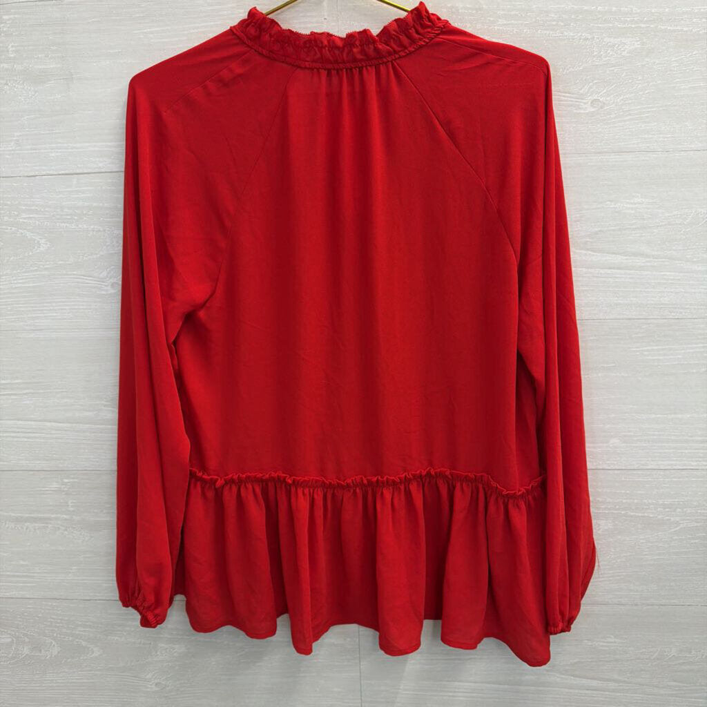 Loft Red Silky Long Sleeve Top Small