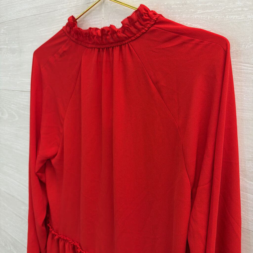 Loft Red Silky Long Sleeve Top Small
