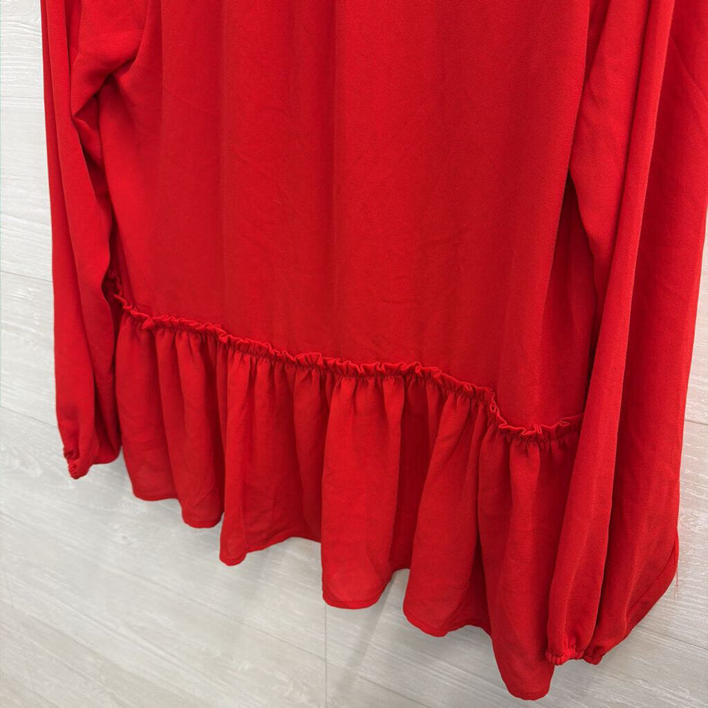 Loft Red Silky Long Sleeve Top Small