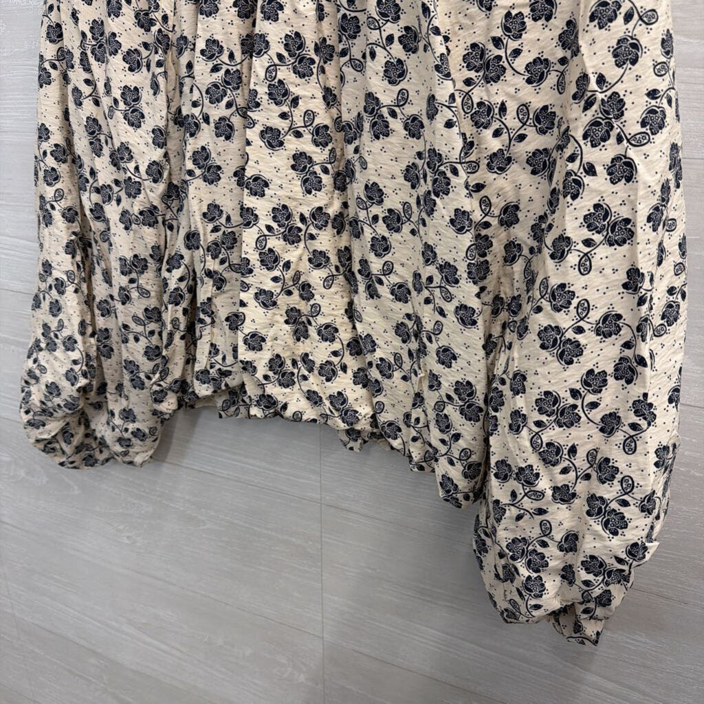 Loft White/ Navy Print Long Sleeve Top Small