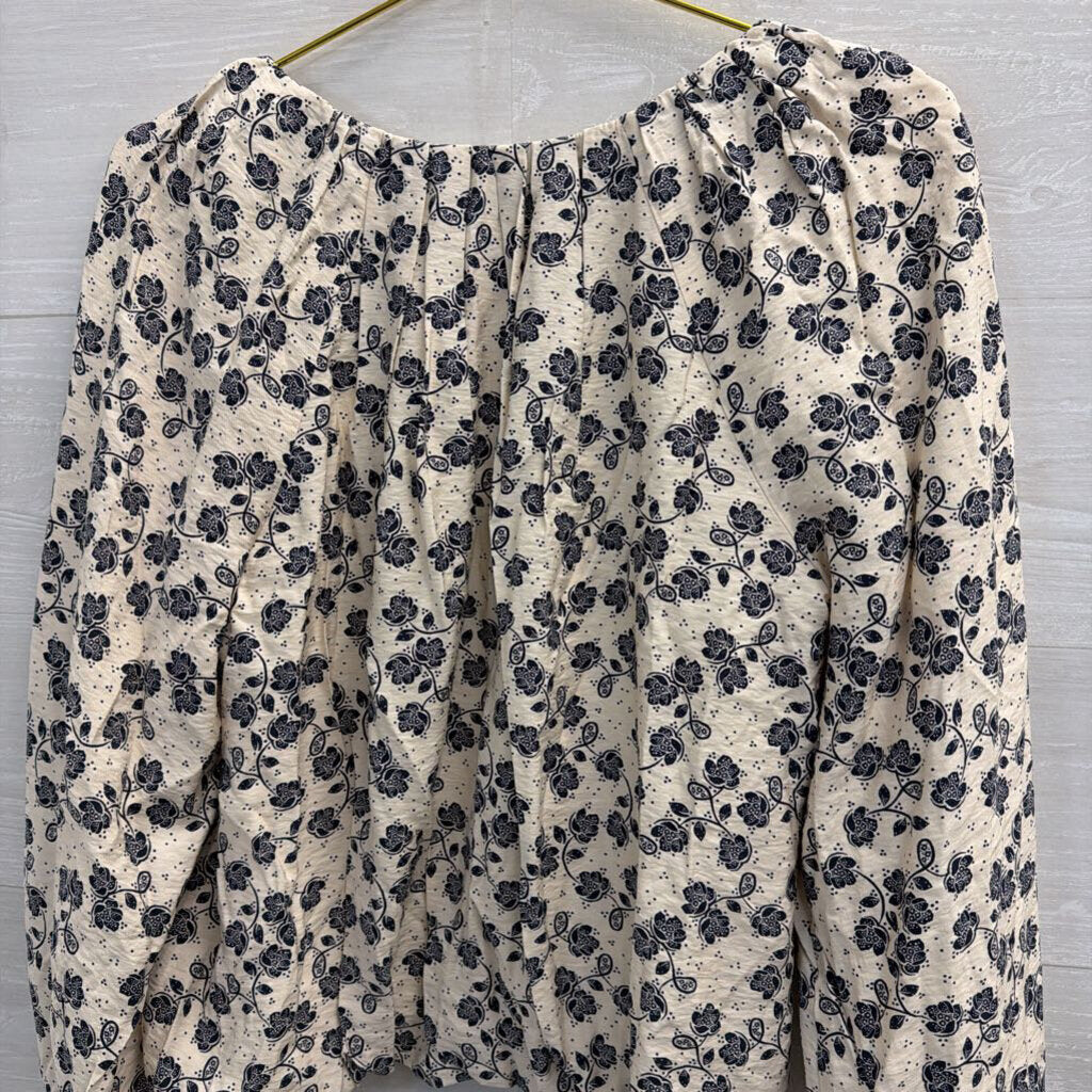 Loft White/ Navy Print Long Sleeve Top Small