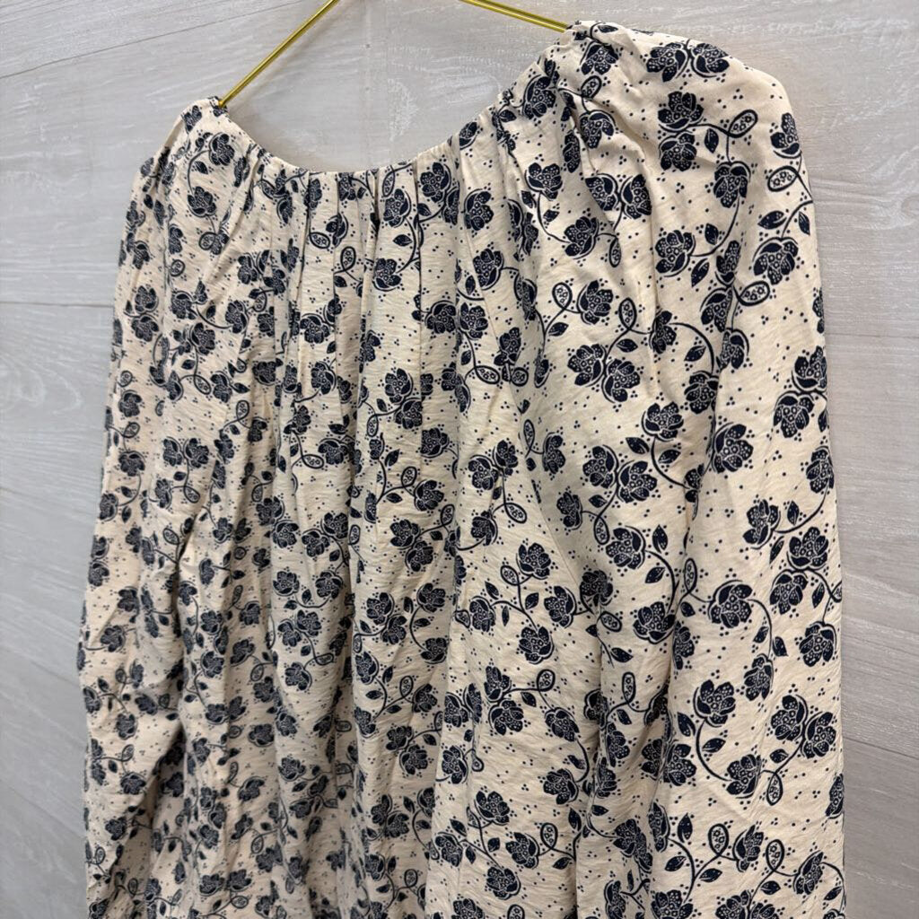 Loft White/ Navy Print Long Sleeve Top Small