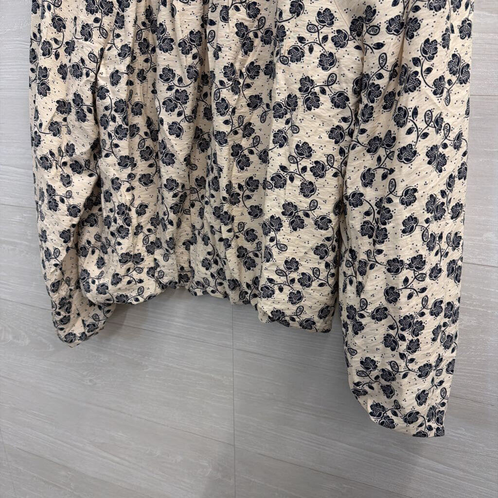 Loft White/ Navy Print Long Sleeve Top Small