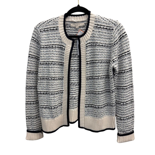 Loft White/ Navy Knit Open Front Cardigan Sweater Small