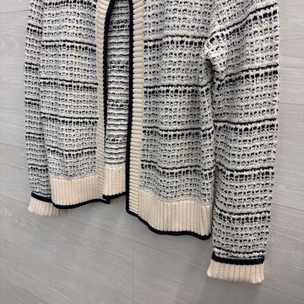 Loft White/ Navy Knit Open Front Cardigan Sweater Small