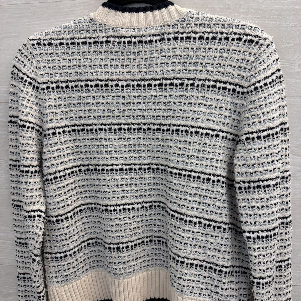 Loft White/ Navy Knit Open Front Cardigan Sweater Small