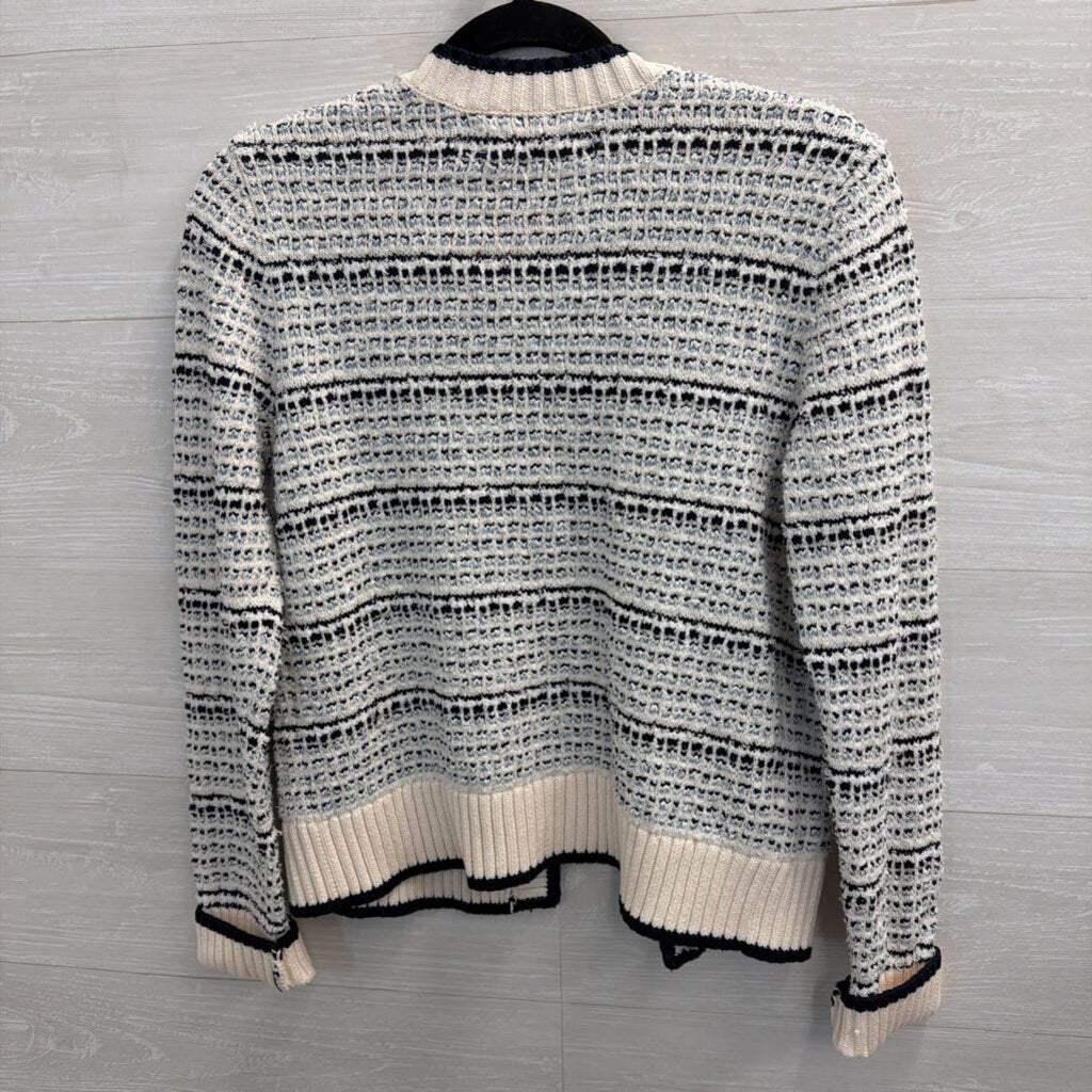 Loft White/ Navy Knit Open Front Cardigan Sweater Small