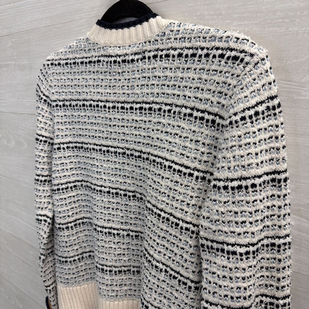 Loft White/ Navy Knit Open Front Cardigan Sweater Small