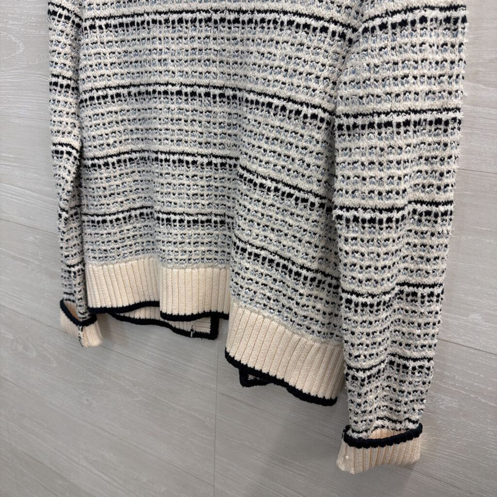 Loft White/ Navy Knit Open Front Cardigan Sweater Small