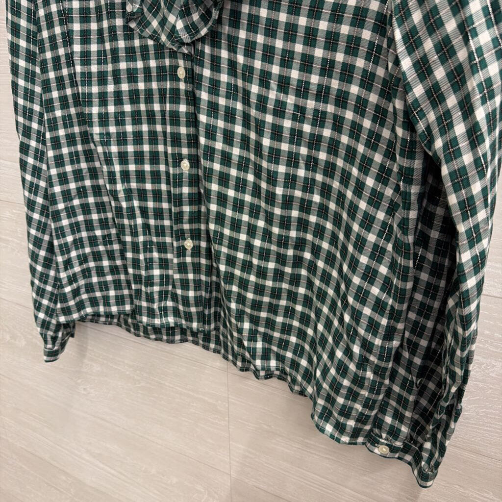 Ann Taylor White/ Green Gingham Long Sleeve Top Small
