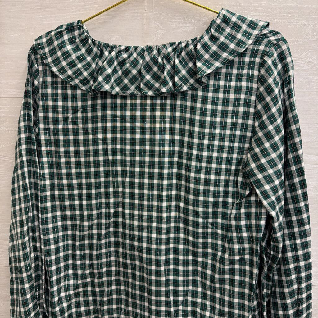 Ann Taylor White/ Green Gingham Long Sleeve Top Small