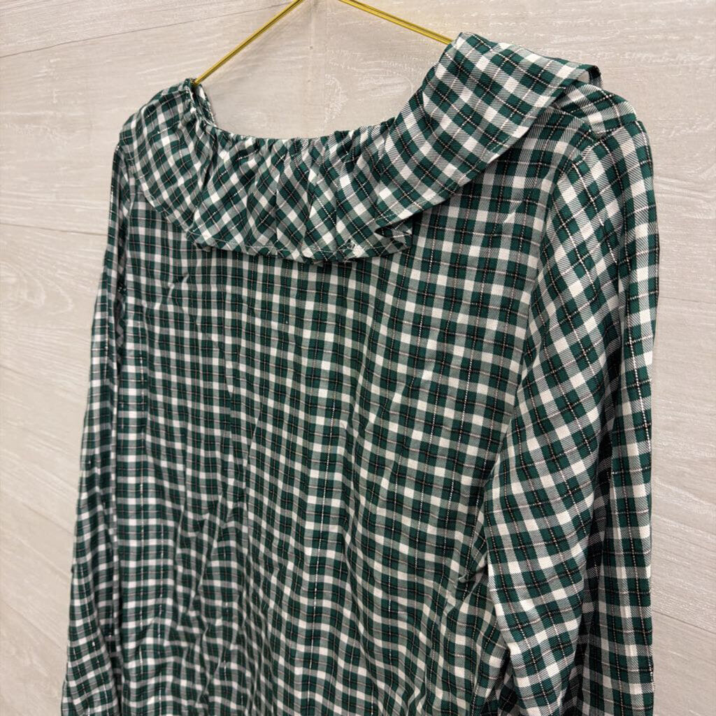 Ann Taylor White/ Green Gingham Long Sleeve Top Small