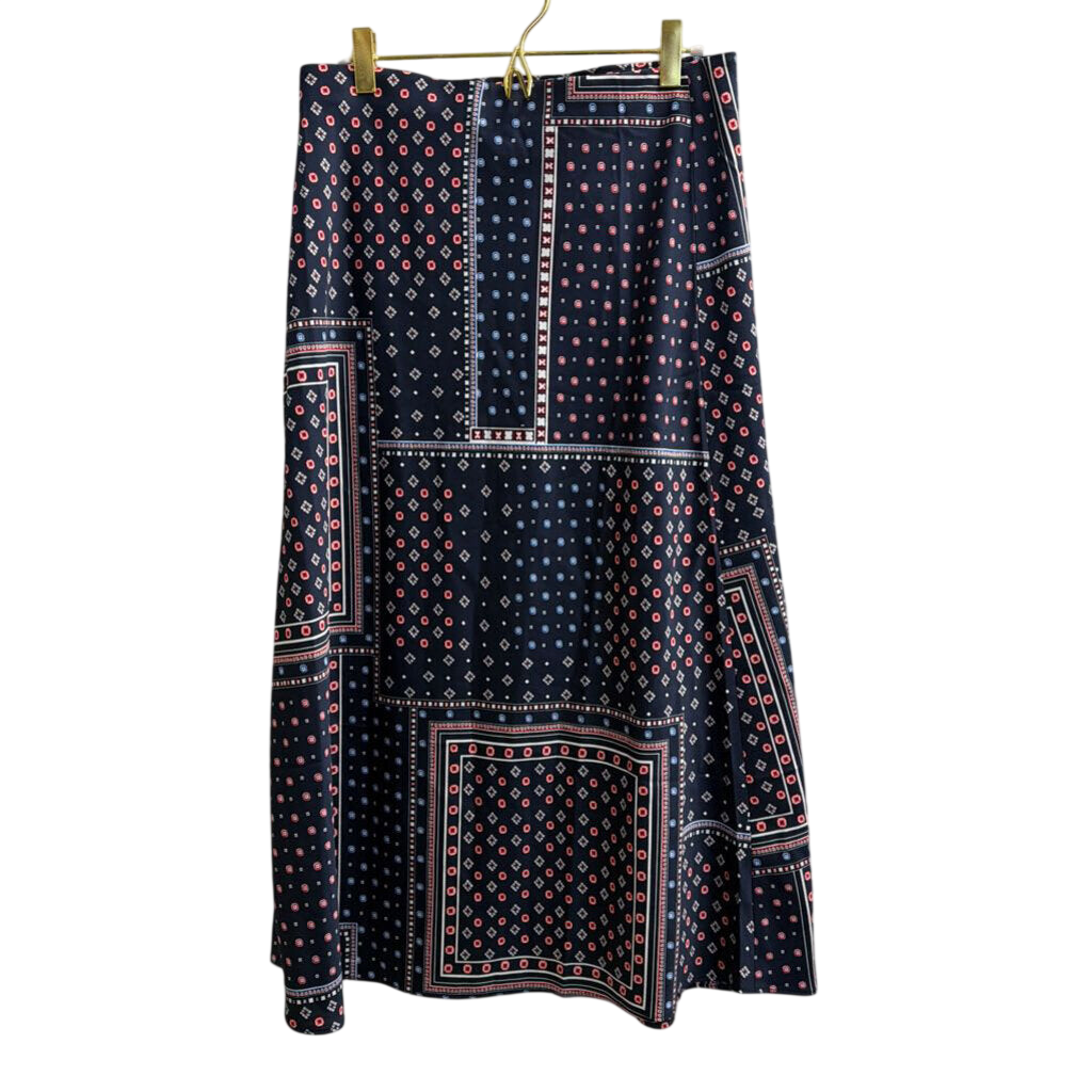Loft Navy/ Red Print Silky Midi Skirt Medium Petite