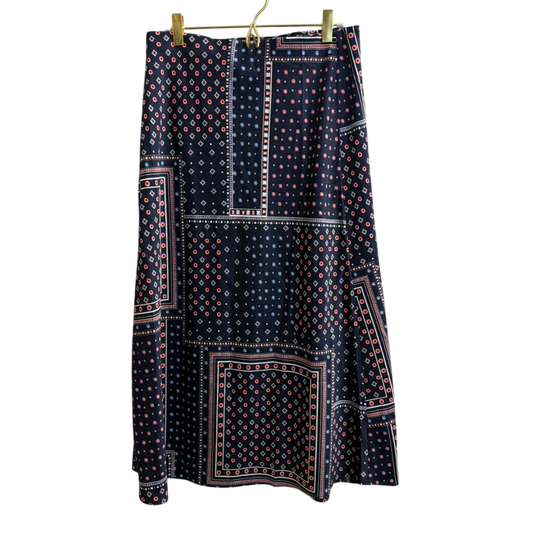Loft Navy/ Red Print Silky Midi Skirt Medium Petite