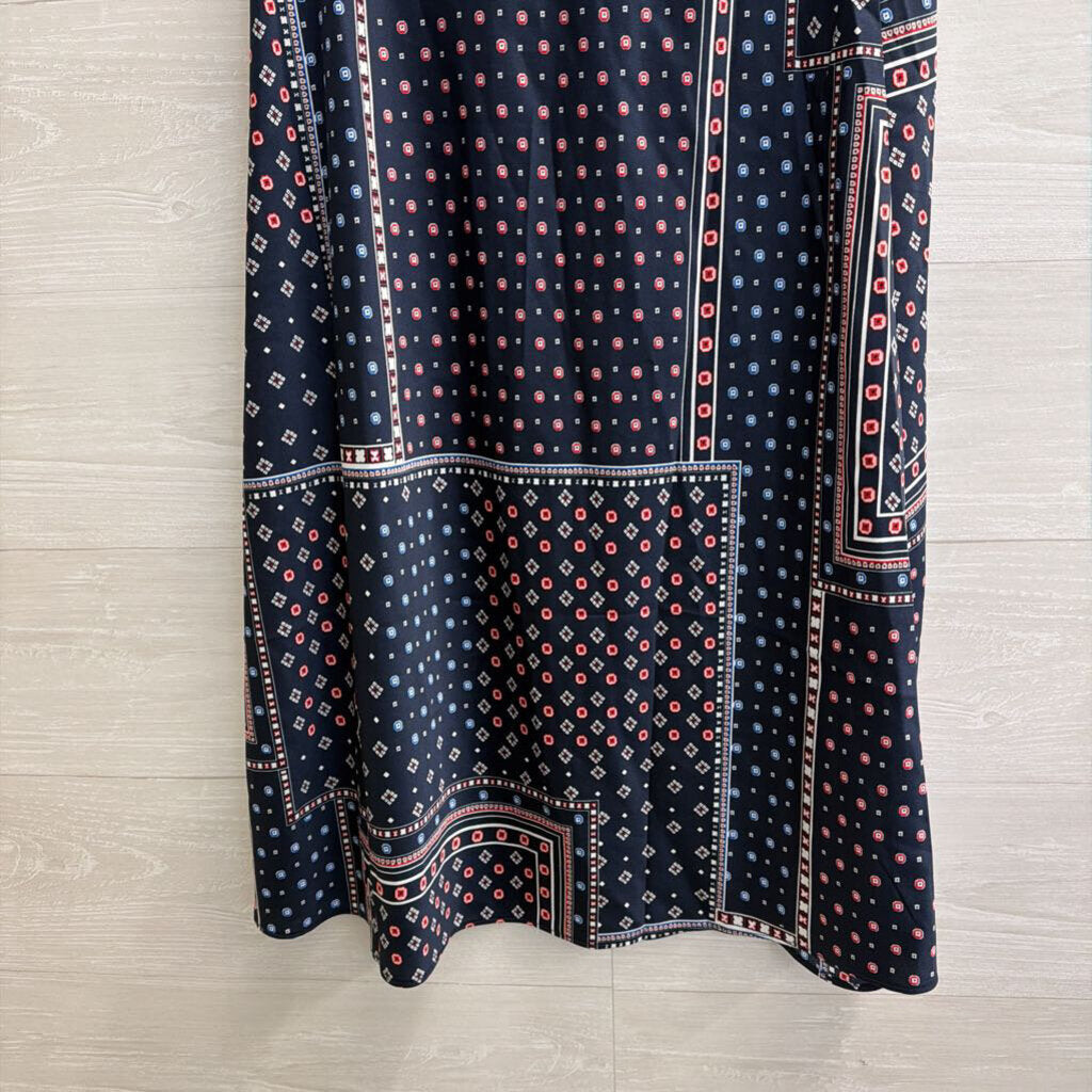 Loft Navy/ Red Print Silky Midi Skirt Medium Petite