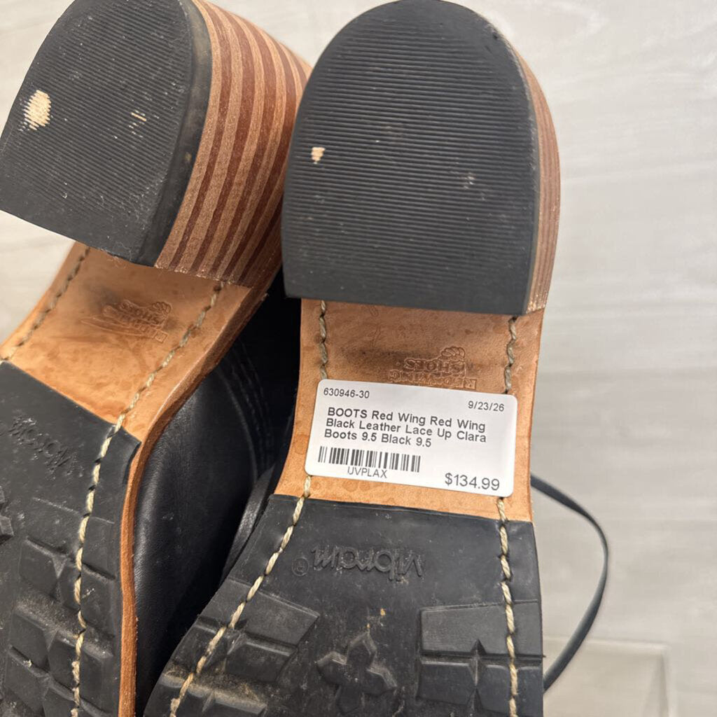 Red Wing Black Leather Lace Up Clara Boots 9.5