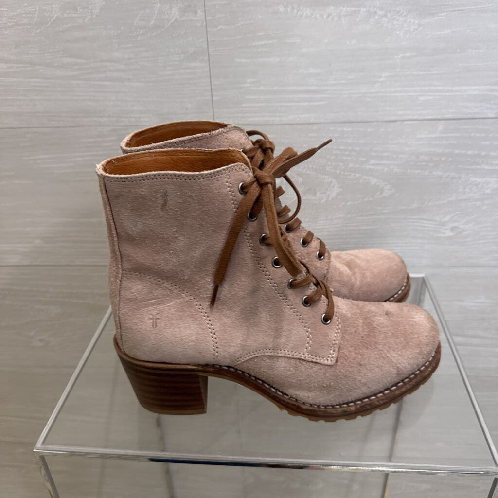 Frye Pink Suede Leather Sabrina Lace up Boots 9.5