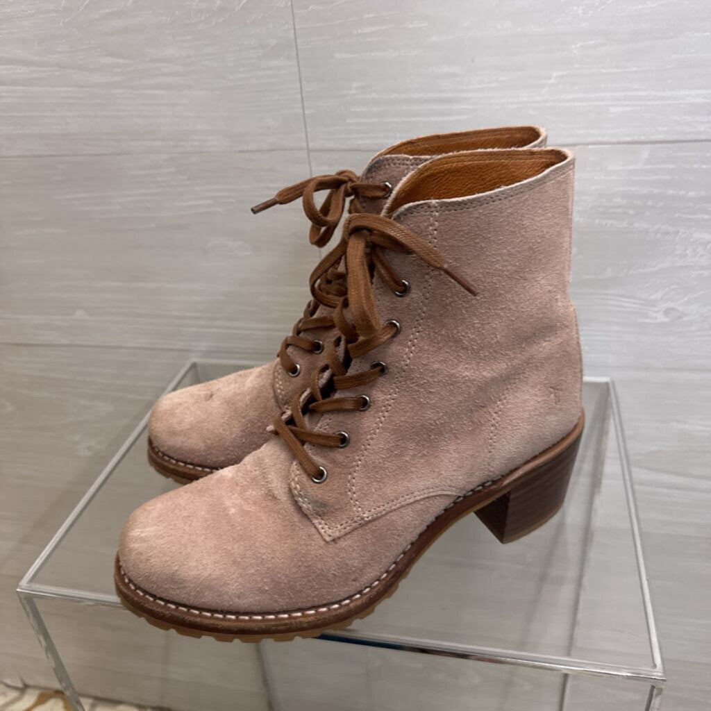 Frye Pink Suede Leather Sabrina Lace up Boots 9.5