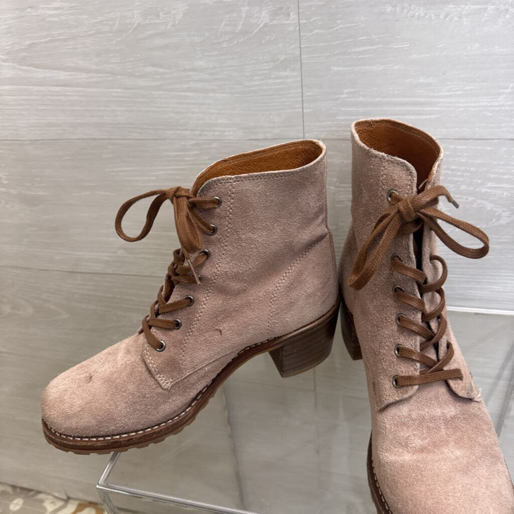 Frye Pink Suede Leather Sabrina Lace up Boots 9.5