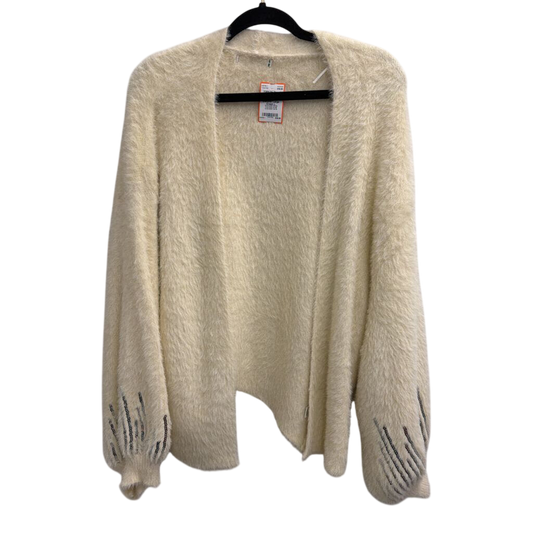 Soft Cream Fuzzy Sequin Detail Open Front Cardigan Sweater Large