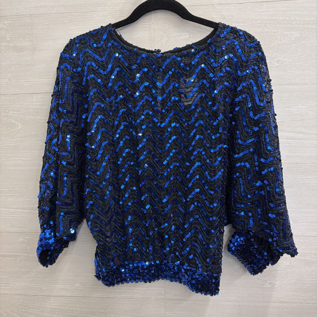 Vintage Rob Hill for Mister Jay Black/ Blue Sequin Top Medium