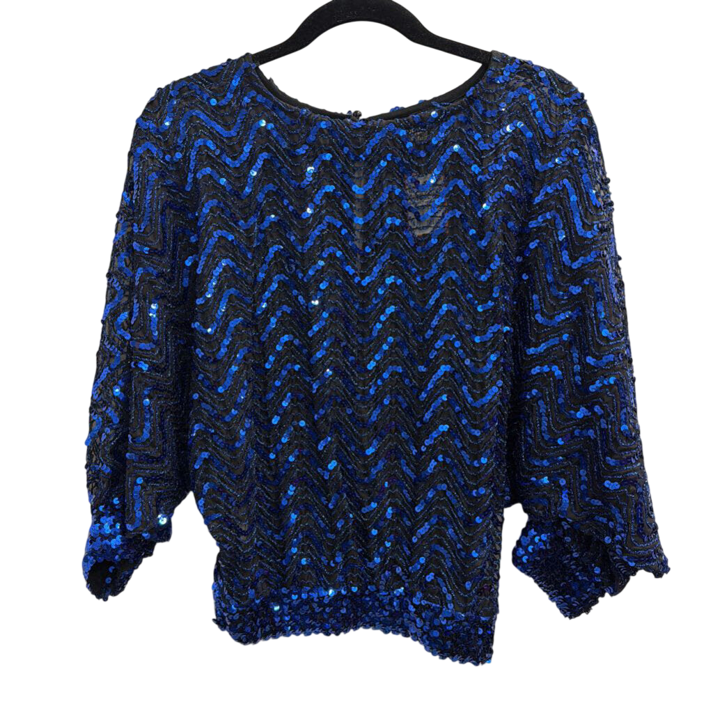 Vintage Rob Hill for Mister Jay Black/ Blue Sequin Top Medium