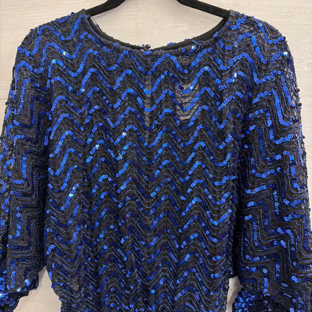 Vintage Rob Hill for Mister Jay Black/ Blue Sequin Top Medium