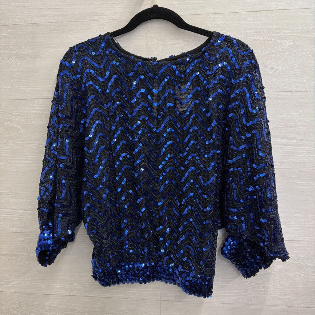 Vintage Rob Hill for Mister Jay Black/ Blue Sequin Top Medium