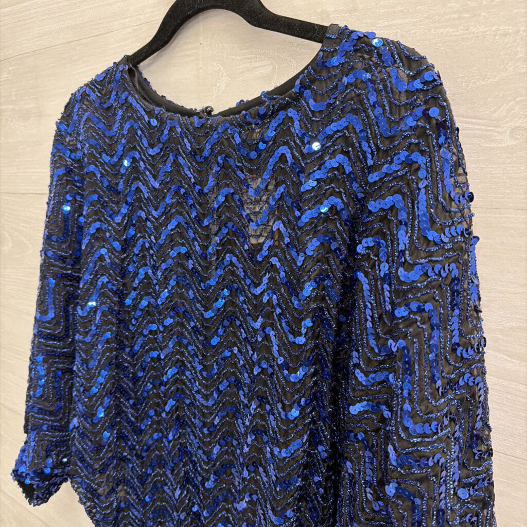 Vintage Rob Hill for Mister Jay Black/ Blue Sequin Top Medium