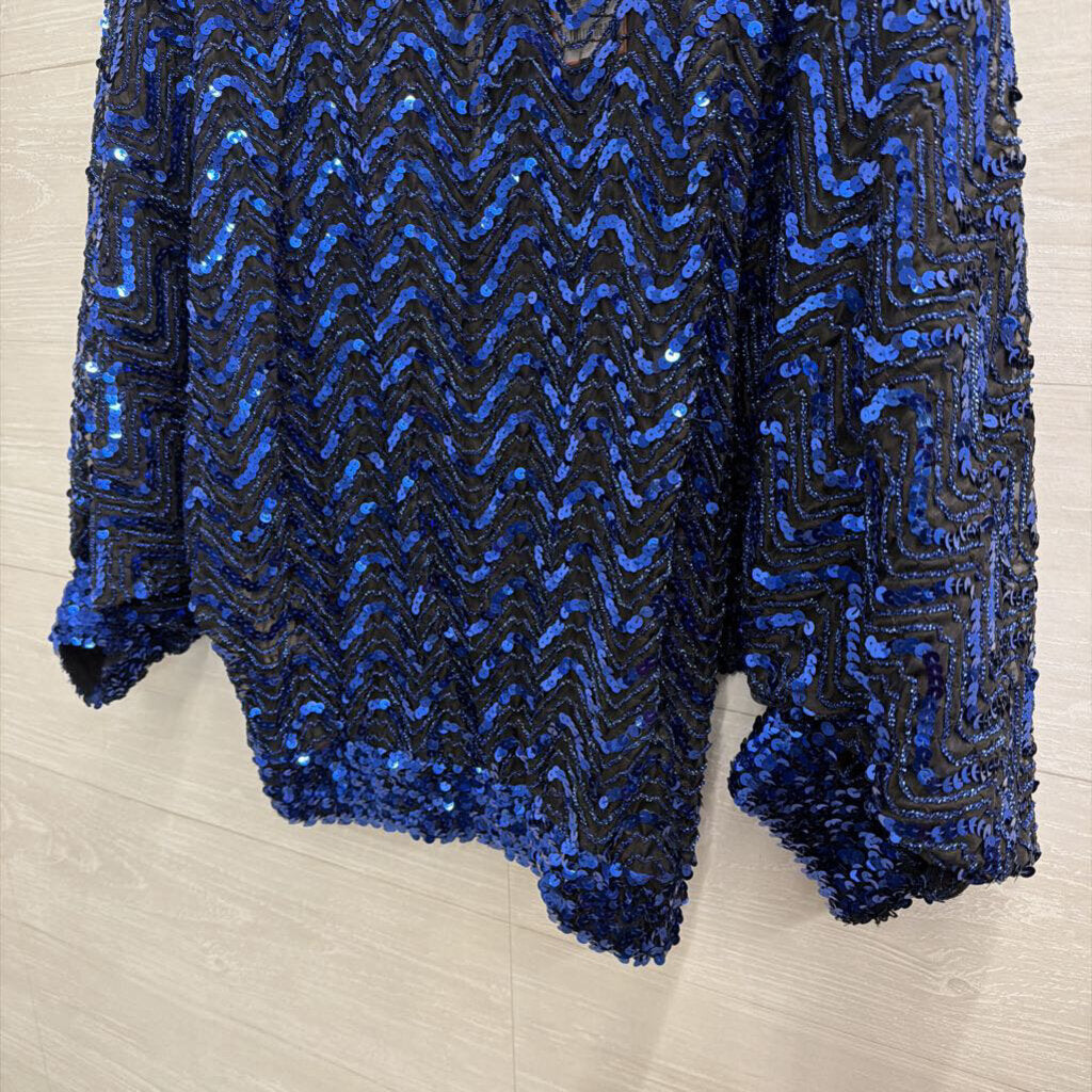 Vintage Rob Hill for Mister Jay Black/ Blue Sequin Top Medium