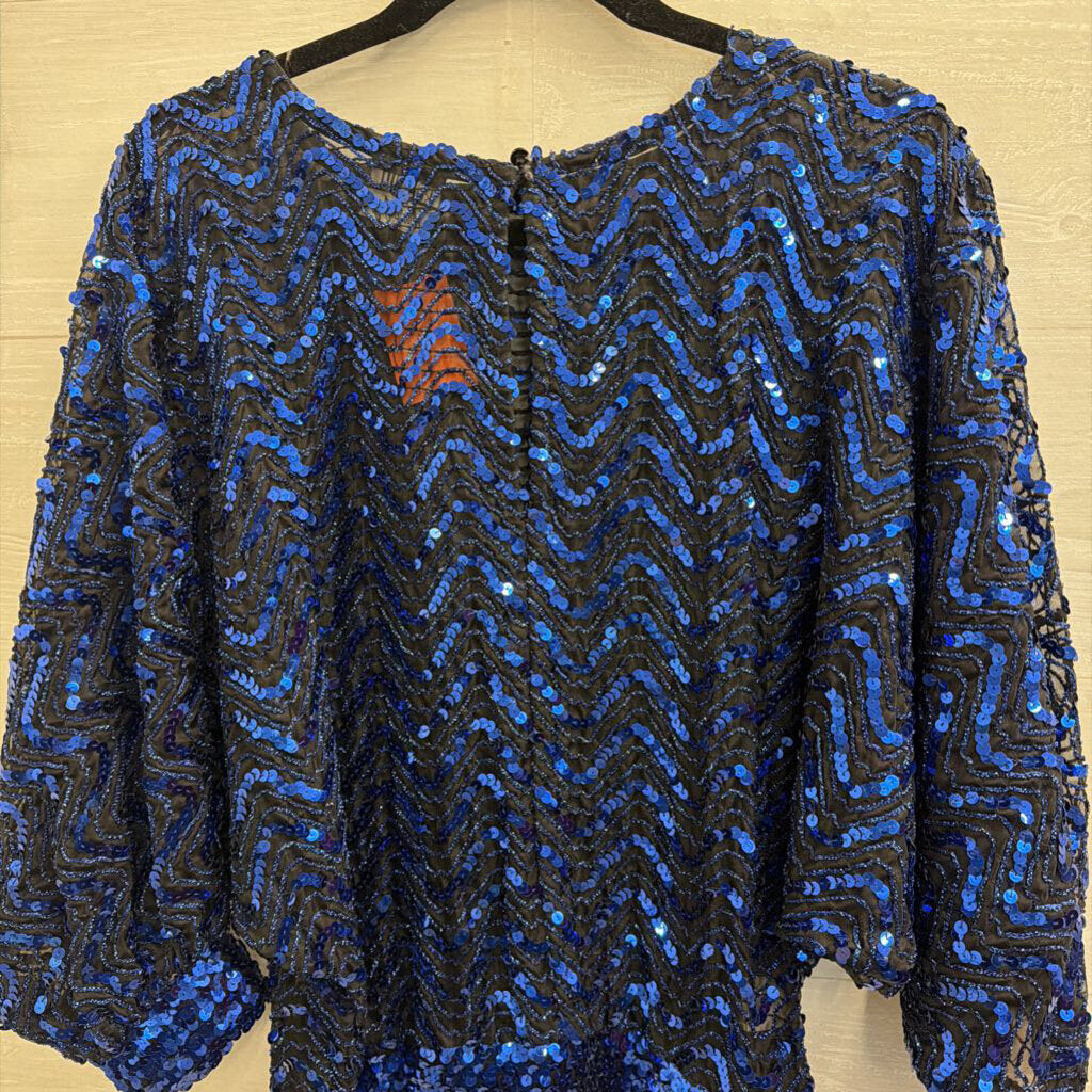 Vintage Rob Hill for Mister Jay Black/ Blue Sequin Top Medium