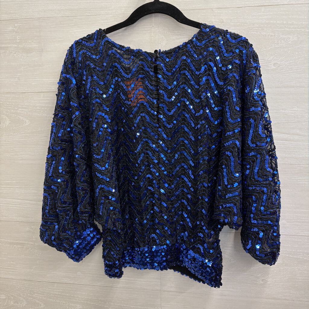 Vintage Rob Hill for Mister Jay Black/ Blue Sequin Top Medium