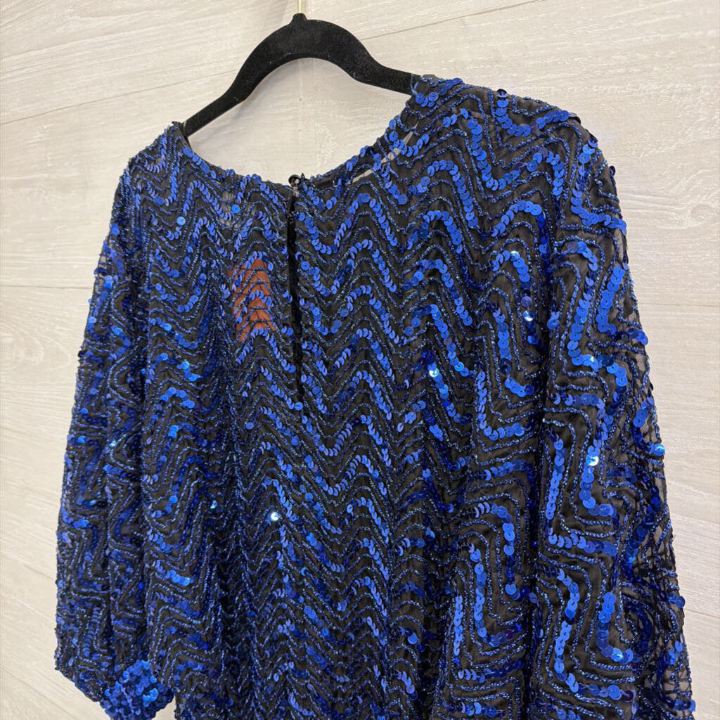 Vintage Rob Hill for Mister Jay Black/ Blue Sequin Top Medium