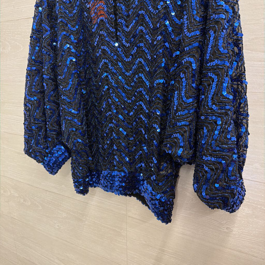Vintage Rob Hill for Mister Jay Black/ Blue Sequin Top Medium