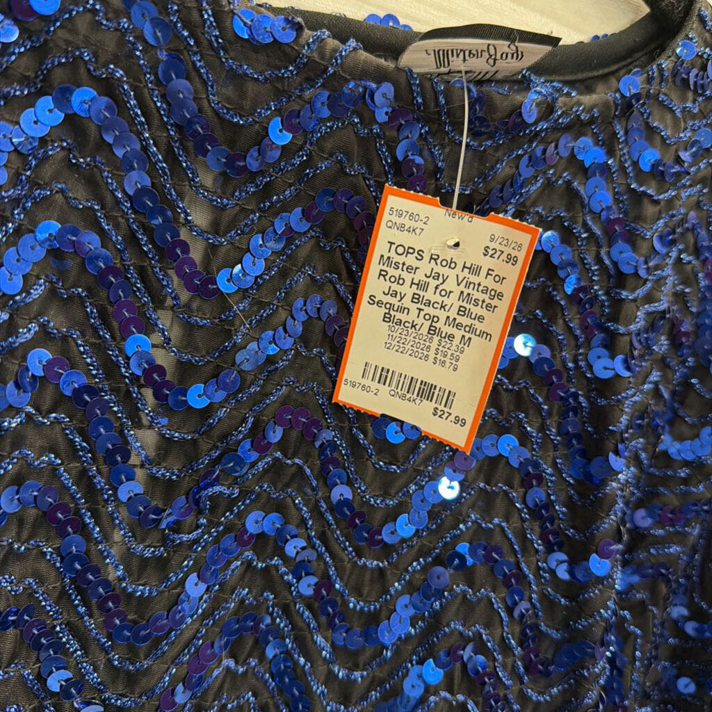 Vintage Rob Hill for Mister Jay Black/ Blue Sequin Top Medium