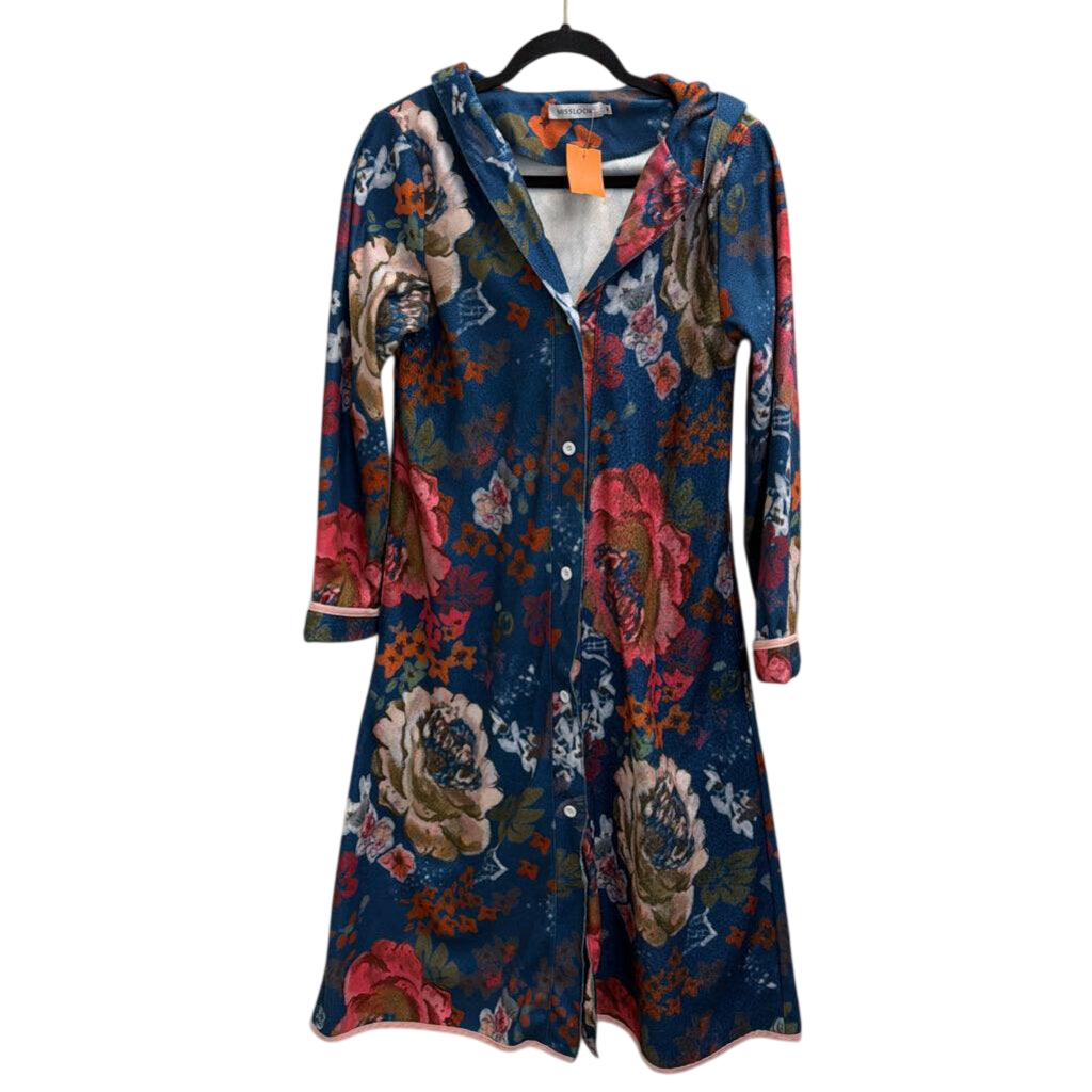 Misslook Blue/ Multi Print Lightweight Long Hooded Jacket Medium
