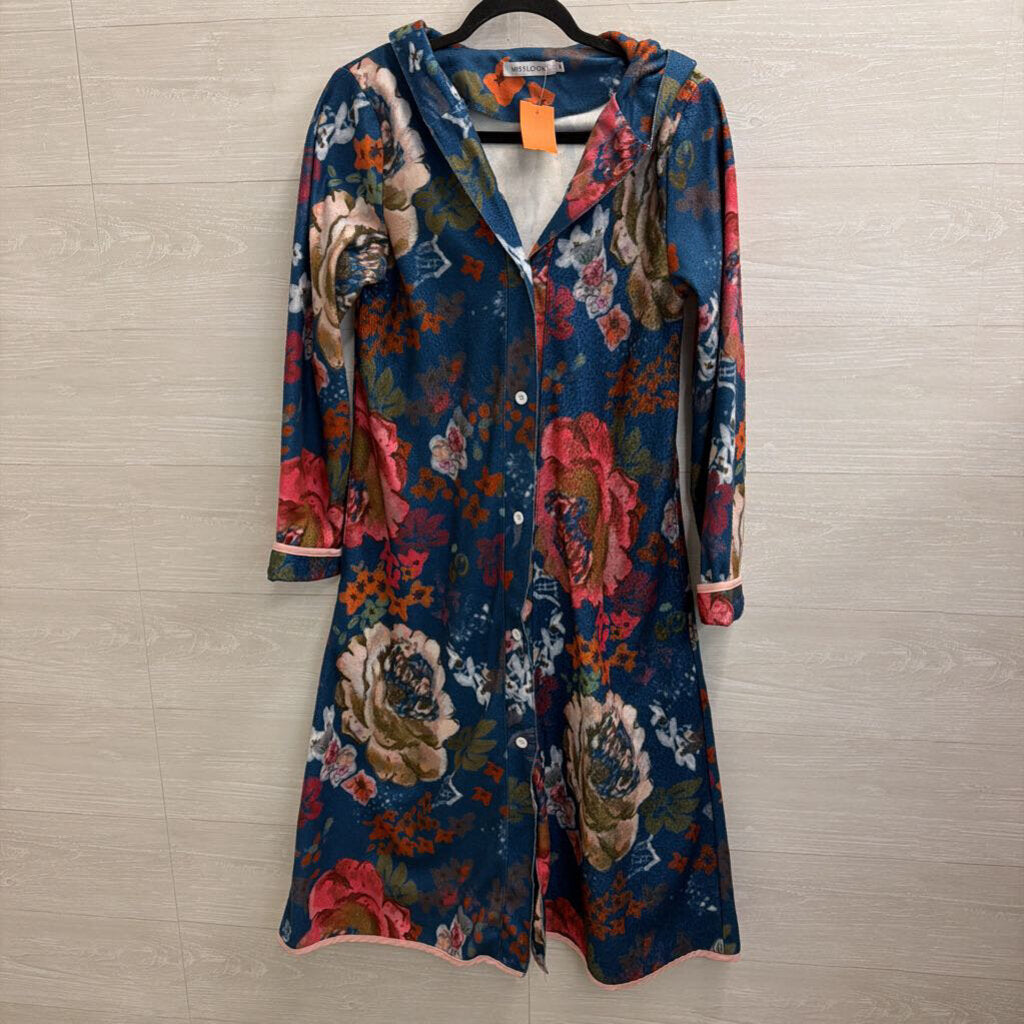 Misslook Blue/ Multi Print Lightweight Long Hooded Jacket Medium
