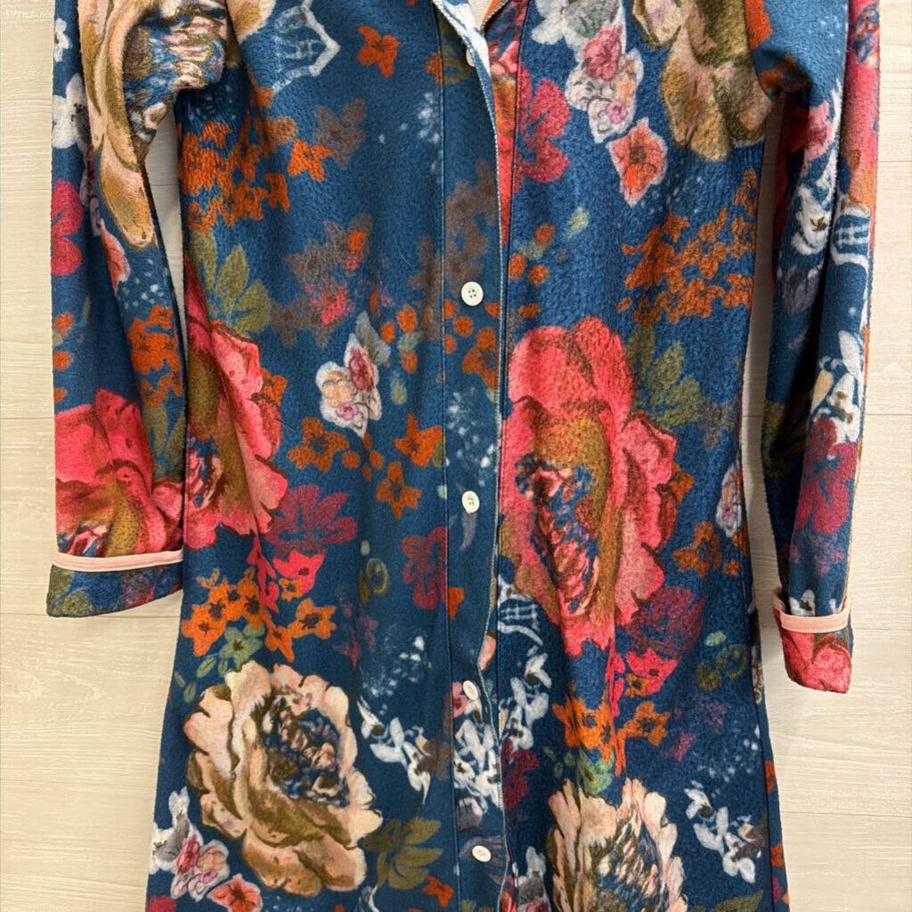 Misslook Blue/ Multi Print Lightweight Long Hooded Jacket Medium
