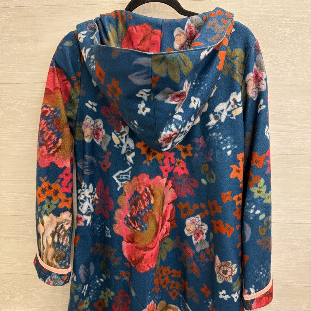 Misslook Blue/ Multi Print Lightweight Long Hooded Jacket Medium