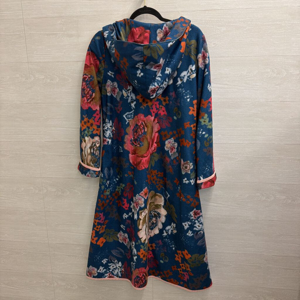 Misslook Blue/ Multi Print Lightweight Long Hooded Jacket Medium