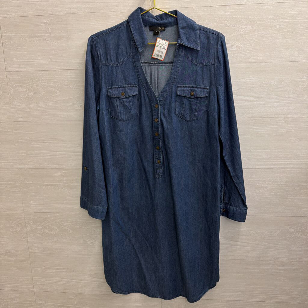 ICE Dark Wash Chambray Long Sleeve Dress 8