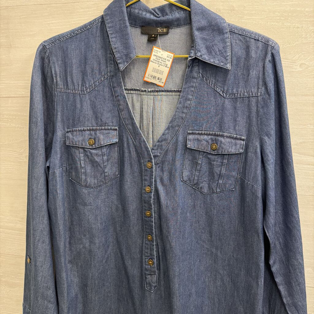 ICE Dark Wash Chambray Long Sleeve Dress 8