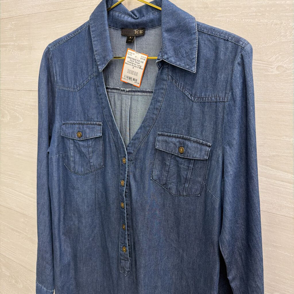ICE Dark Wash Chambray Long Sleeve Dress 8