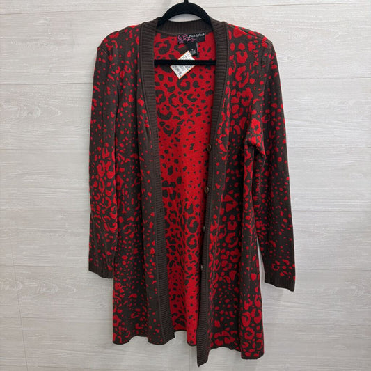 Peck and Peck Red/ Brown Print Long Cardigan Sweater Medium