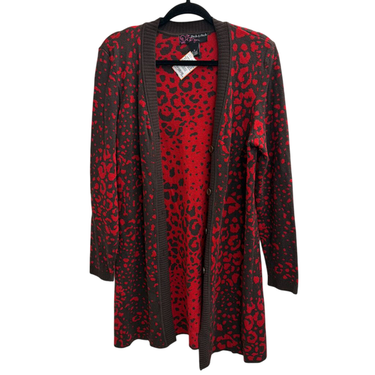 Peck and Peck Red/ Brown Print Long Cardigan Sweater Medium