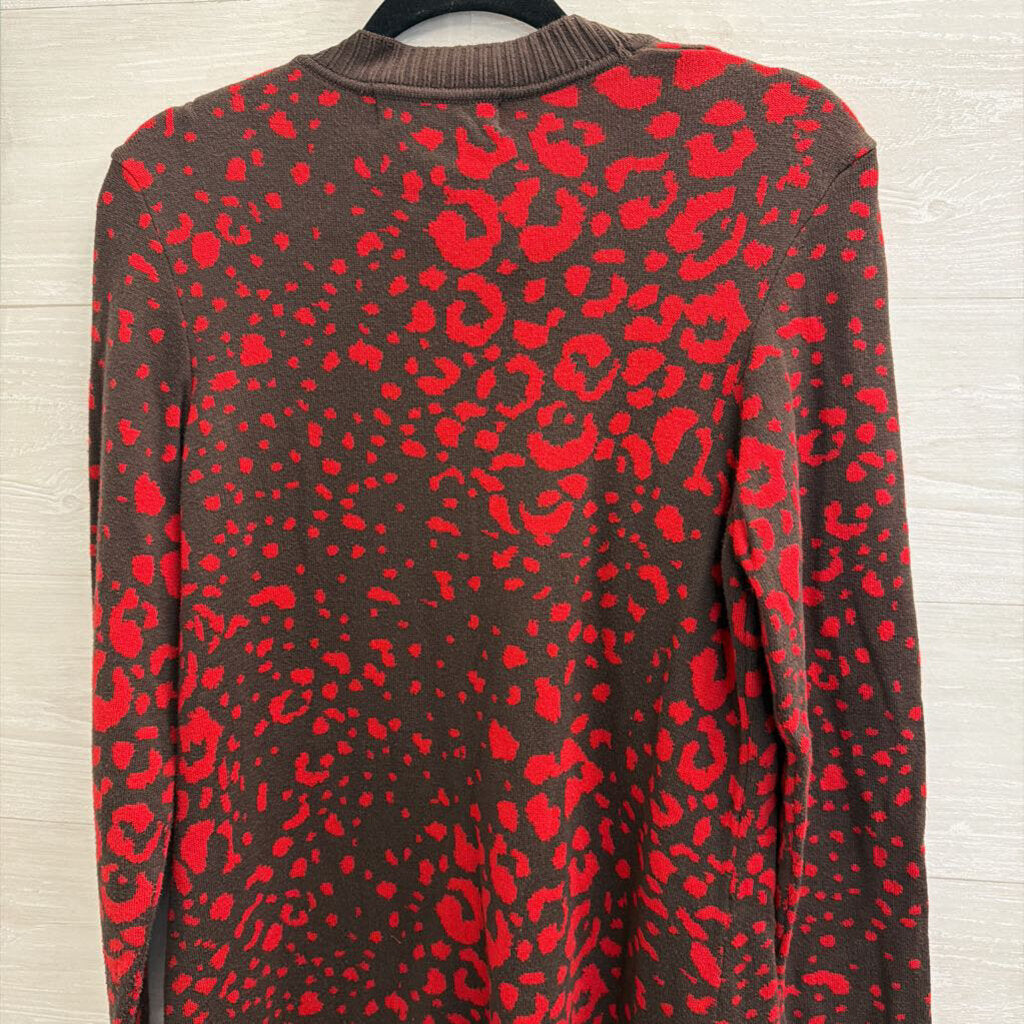 Peck and Peck Red/ Brown Print Long Cardigan Sweater Medium