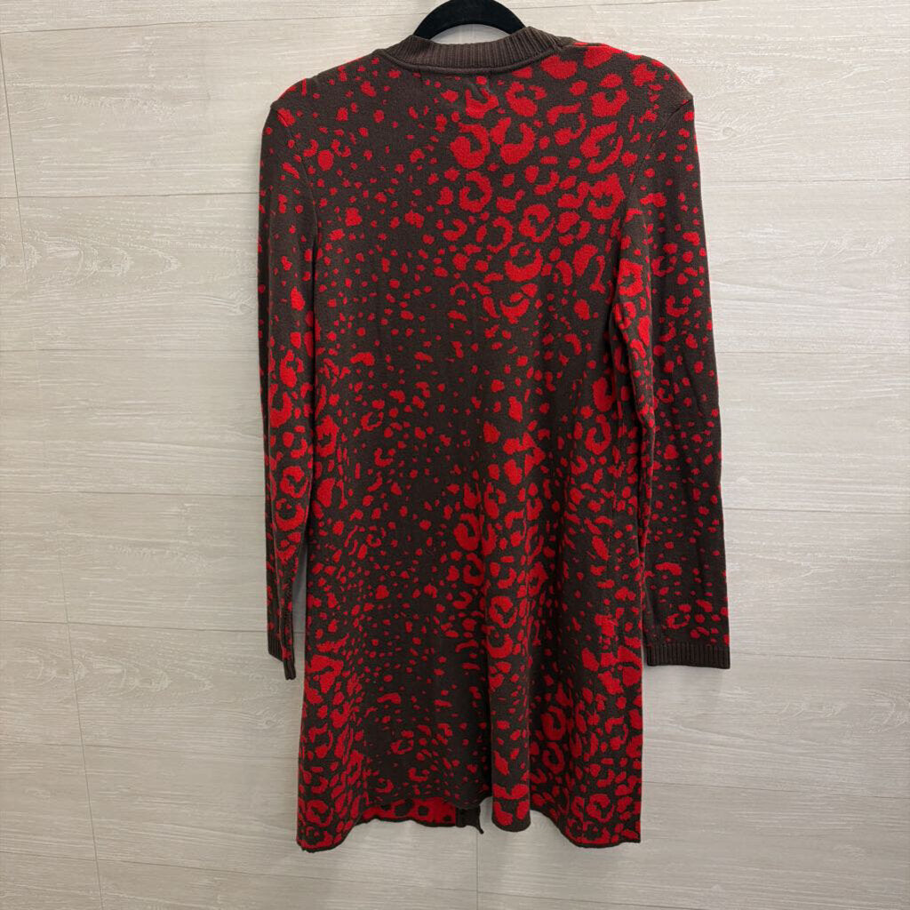 Peck and Peck Red/ Brown Print Long Cardigan Sweater Medium